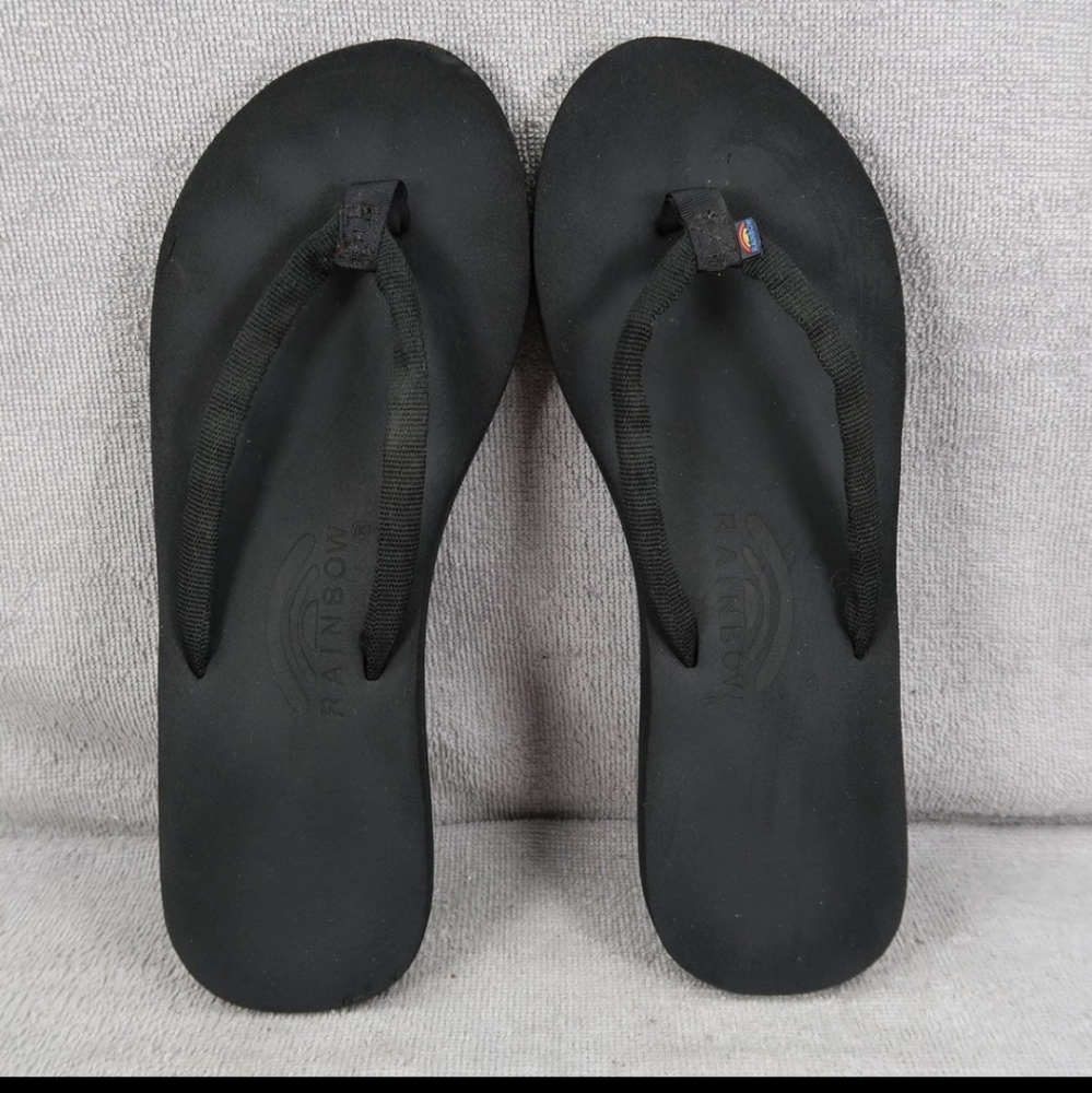 Rainbows Low Cloud Single Layer Wedge Soft Top Womens 9 Black Flip Flop Sandals